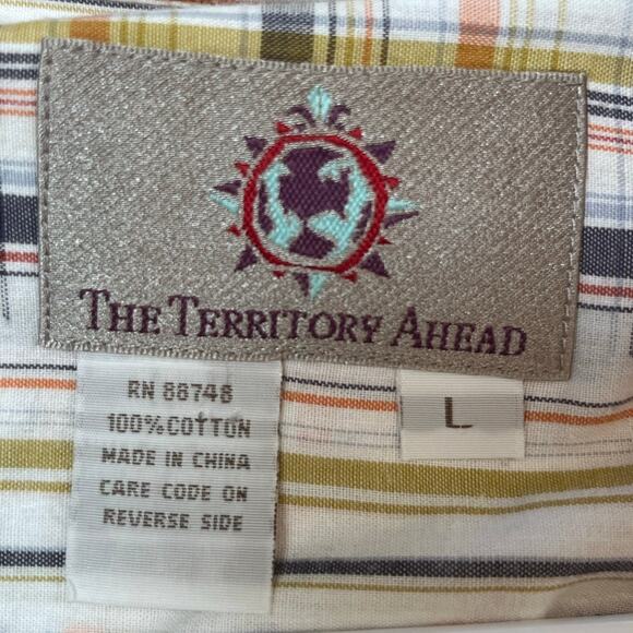 Territory Ahead Men's L White/Blue Striped Preppy Casual Button Front Shirt - Picture 3 of 6